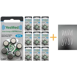 Yesmed Extra Power 675 Numara Işitme Cihazı Pili (10 Paket x 6 Adet = 60 Adet Pil) + Hediye Işitme Cihazı Hortumu (8 Adet, Orta-Standart Olan Kıvrılmış Hortum), Yesmed