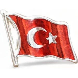 089 500013 Gümüş Mineli Ay Yıldız Türk Bayrağı Rozet