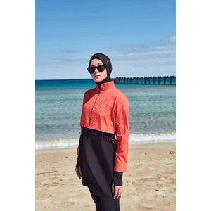 Esila Turuncu Siyah Jileli 5 Parça Tesettür Mayo Takımı