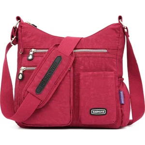 Qiuming Shop Üzüm Moru Tarzı Moda Kadın Naylon Omuz Çantaları Çok Fermuarlı Cep Postacı Çantaları Su Geçirmez Crossbody Çanta Üst Saplı Satchel Çanta Tote (Yurt Dışından)