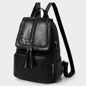 Qiuming Shop Siyah Stil Minimalizm Kadın Sırt Çantası Pu Deri Gençlik Kadın Sırt Çantası Güzel Moda Kız Rahat Sırt Çantaları Bayan Omuz Çantası (Yurt Dışından)