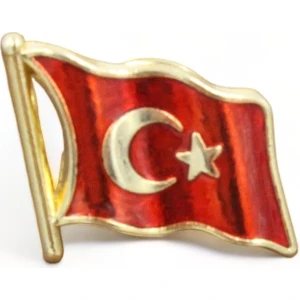 089 500013 Altın Mineli Ay Yıldız Türk Bayrağı Rozet