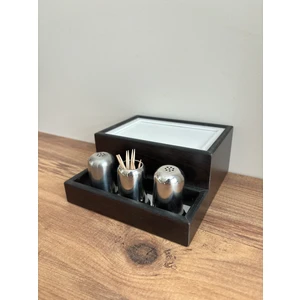 Baharatlık Bölmeli Ahşap Masaüstü Yatay Peçetelik Restaurant Dispenser