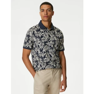 Marks & Spencer Saf Pamuklu Yaprak Desenli Polo Yaka T-Shirt