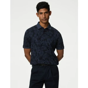 Marks & Spencer Saf Pamuklu Yaprak Desenli Polo Yaka T-Shirt