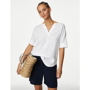 Marks & Spencer Kısa Kollu Keten Popover Bluz