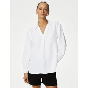 Marks & Spencer Uzun Kollu Keten Popover Bluz