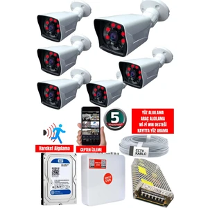 6 Kameralı Set - 5mp Sony Lensli Full Hd Gece Görüşlü Su Geçirmez Cepten Izle - Güvenlik Kamerası Sistemi