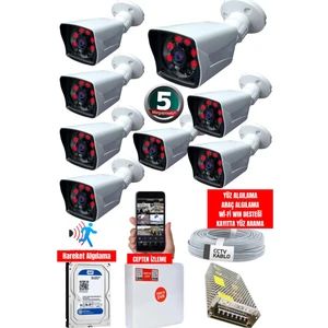 8 Kameralı Set - 5mp Sony Lensli Full Hd Gece Görüşlü Su Geçirmez Cepten Izle - Güvenlik Kamerası Sistemi