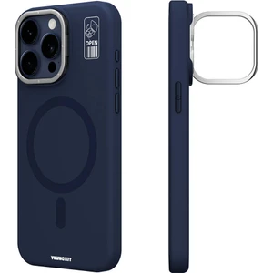 iPhone 15 Pro Max Kılıf Magsafe Özellikli Kamera Standlı Silikon Youngkit Bitty Cream Kapak Mavi