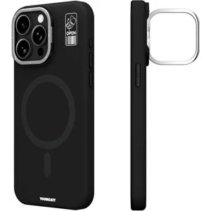 iPhone 15 Pro Max Kılıf Magsafe Özellikli Kamera Standlı Silikon Youngkit Bitty Cream Kapak Siyah