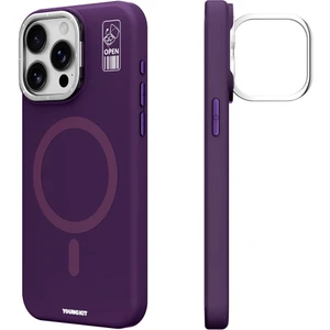 iPhone 14 Pro Max Kılıf Magsafe Şarj Özellikli Kamera Standlı Silikon Youngkit Bitty Cream Kapak Mor