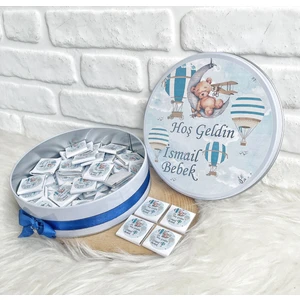 Bunnyball Chocolate 80 Adet Mavi Ayıcık Temalı Isme Özel Hoşgeldin Erkek Bebek Hediyelik Çikolata