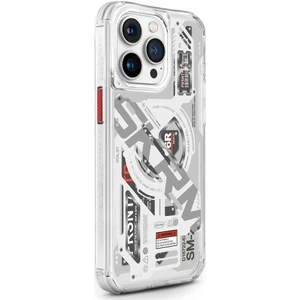 iPhone 15 Pro Max Kılıf Magsafe Şarj Özellikli Katmanlı Makine Temalı Skinarma Ekho Kapak Şeffaf