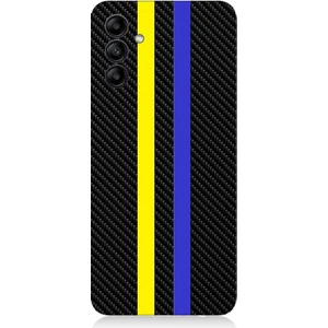 Samsung Galaxy A55 Uyumlu Sarı Lacivert Karbon Motif Desenli Silikon Kılıf