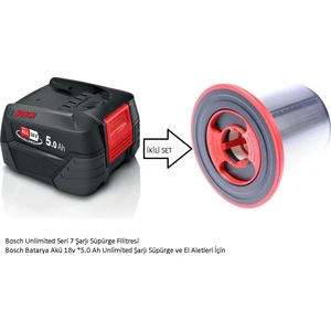 Unlimited Seri 7 Şarjı Süpürge Filitresi ve Bosch Batarya Akü 18V *5.0 Ah