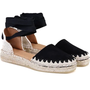 Kadın Siyah Deri Espadril Sandalet