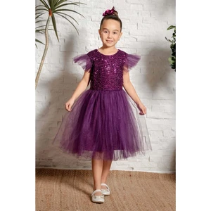 Mnk Baby & Kids Küpeli Pul Payet Tüllü Kız Çocuk Elbise MNK0526