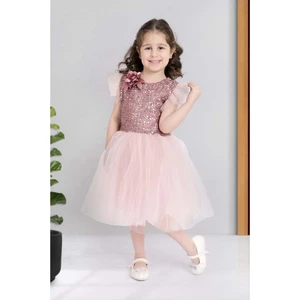 Mnk Baby & Kids Küpeli Pul Payet Tüllü Kız Çocuk Elbise MNK0526