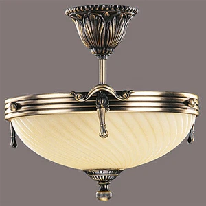 Avize Çarşısı, Omega Tekli Ananas Renkli Cam Başlıklı, Eskitme Antik Renk Metal Gövde, Sarkıt Avize BS.3035-52-42 A