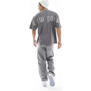 Füme Newyork Sırt Nakışlı Oversize Kısa Kollu Tişört