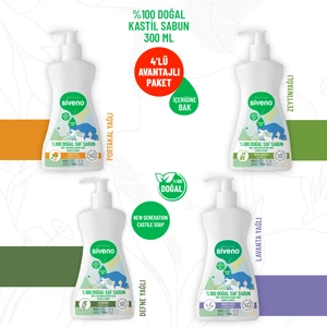%100 Doğal Sıvı Kastil Sabun Zeytinyağlı Defne Portakal Lavanta Bitkisel Vegan 300 ml Karma Set