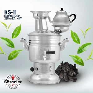 Sözenler Demlikli 4,5 Lt Krom Çelik Odun ve Mangal Kömürlü Semaver Orjinal Kutusu ile SDLMKSRKL0555