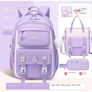 Yeni Öğrenci Sırt Çantası Su Geçirmez Sırt Çantası-Mor (Yurt Dışından)