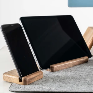 Tablet ve Telefon Tutucu 2'li Set, Ahşap Tablet Standı, Ahşap Telefon Tutucu - Ceviz