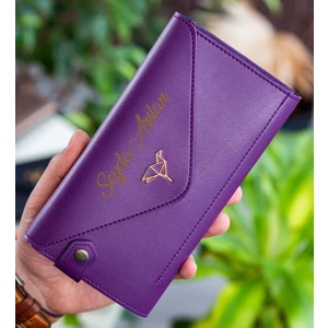 Bk Gift Kişiye Özel Isimli Telefon ve Bozuk Para Bölmeli Zarf Model Mürdüm Kadın Cüzdanı, Sevgiliye Hediye, Anneye Hediye