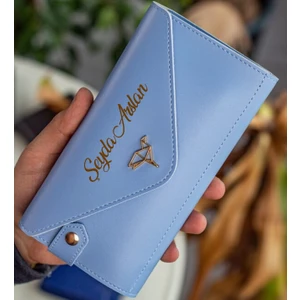 Bk Gift Kişiye Özel Isimli Telefon ve Bozuk Para Bölmeli Zarf Model Bebe Mavisi Kadın Cüzdanı, Sevgiliye Hediye, Anneye Hediye
