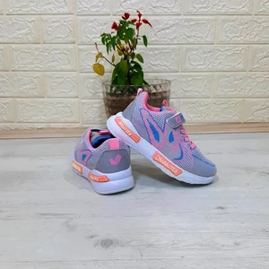 4018 Gri Pembe Örgü Tekstil Kız Çocuk Spor Ayakkabı