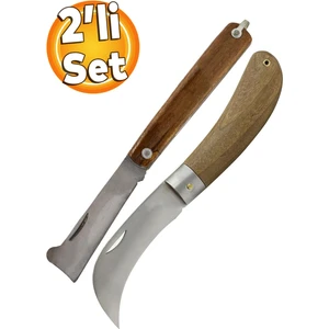 Eğri Uçlu Aşı Bıçağı Bağ Bıçağı Çakısı + Düz Uçlu Açı Bıçak + (2'li Set)