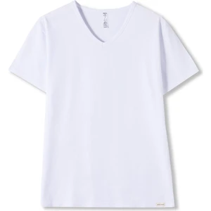 Basic Modal  V Yaka Erkek Tshirt Beyaz