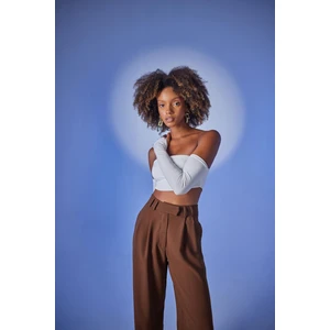 Holly Lolly Kadın Ekru Straplez Crop Kol Detaylı Noir Bluz