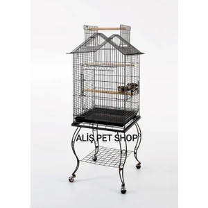 Aliş Petshop Papağan Kafesi Sehpalı Siyah 51X51X139 cm