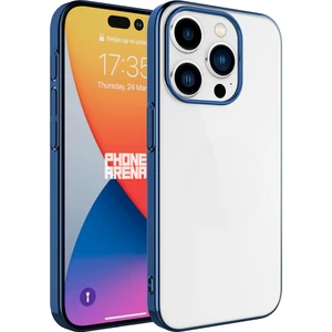 Apple iPhone 15 Pro - Uyumlu Sert Pc Renkli Çerçeveli Riksos Kapak-Mavi