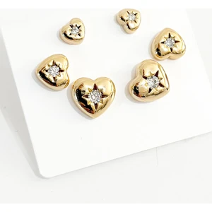 New Obsessions Carol Altın Kaplama Kalp Figürlü Zirkon Taşlı Antiallerjik Küpe Seti 6'lı Paket