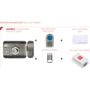 Sensörlü Elektromekanik Akıllı Kilit Paketi / Kapı Otomatiği / Göstergeçli  Full Sistem Silver