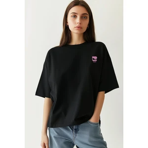Love Letters Oversize T-Shirt Kadın - Siyah
