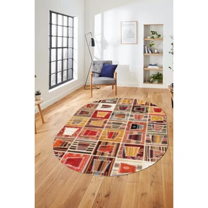 Evdeya Baskılı Kaymaz Taban Yıkanabilir Patchwork Desen Oval Yolluk Salon Halısı, O-Patchwork-11-Renkli,