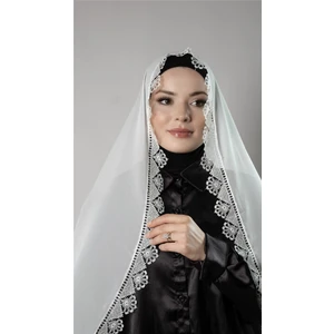 Hürrem Bone Krem Namaz Başörtüsü Şal Şifon Kumaş Güpürlü 202106_40