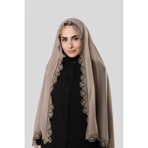 Hürrem Bone Vizon Namaz Başörtüsü Şal Şifon Güpürlü 202106_10
