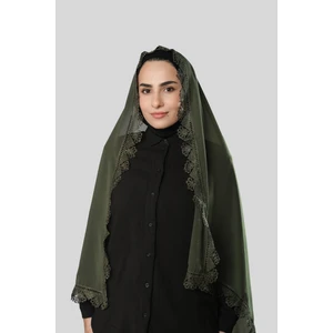 Hürrem Bone Haki Namaz Başörtüsü Şal Şifon Güpürlü 202106_09