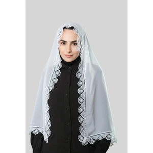 Hürrem Bone Beyaz Namaz Başörtüsü Şal Şifon Güpürlü 202106_42