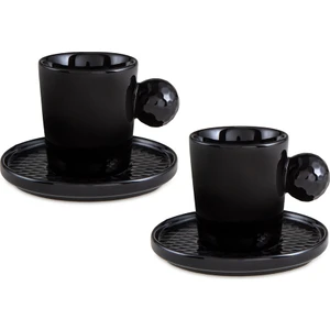 Golfline Siyah 2'li Tabaklı Kahve Fincan Takımı 90 ml