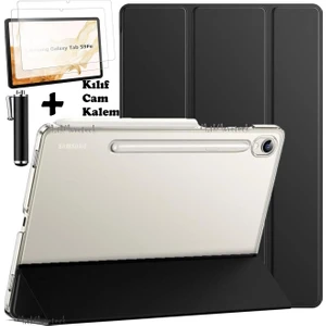 M.TK Moveteck Samsung Galaxy Tab S9 Fe/S10 Fe 10.9 Inç Tablet Kılıfı Şeffaf Standlı Kılıf + Ekran Koruyucu Cam + Kalem 3'lü Set SM-X510 SM-X520