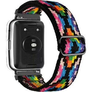 Huawei Watch Fit Uyumlu Örgü Bant Kordon , Pim Çevirici Aparatı ile Birlikte Renkli Kilim Desen