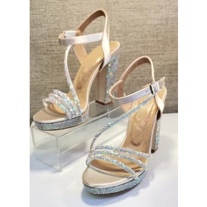 Mona Rosa Boutique 250 Kadın Taşlı Platform Abiye Ayakkabı Ten