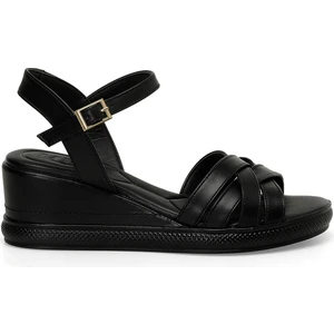Miss F DS24024 4fx Siyah Kadın Dolgu Topuk Sandalet